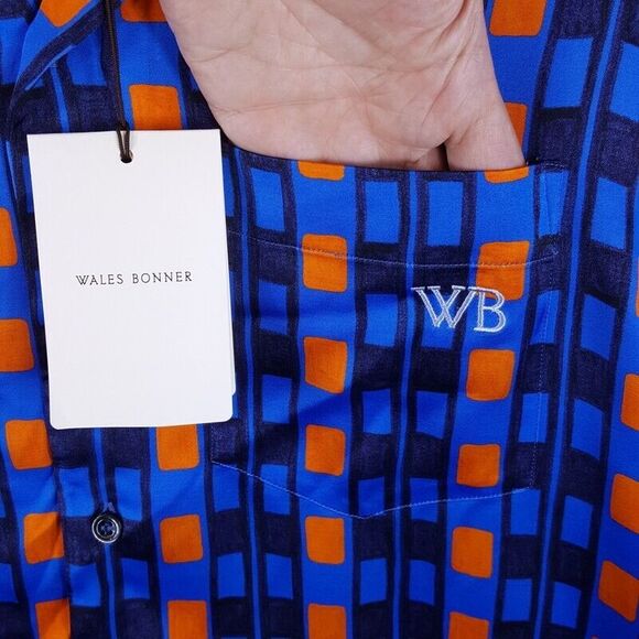 WALES BONNER Mens Shirt Size 48 Blue Button Up HIGHLIFE BOWLING SHIRT $670 - Picture 2 of 9